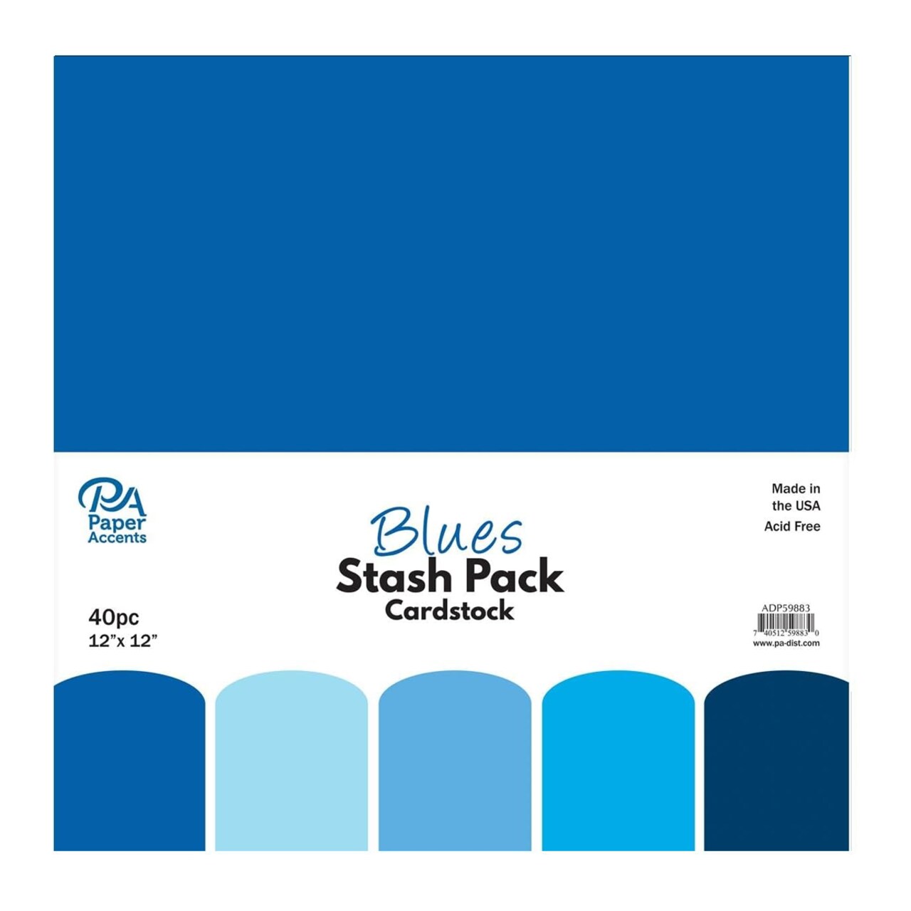 PA Paper Accents Stash Pack Cardstock Pack 12" x 12" Blues colored cardstock paper for card making, scrapbooking, printing, quilling and crafts, 65lb., 40 pieces